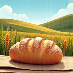 Symbol für Nachhaltigkeit, mit einem Laib Brot gewachsen auf nachhaltig gepflegten Feldern